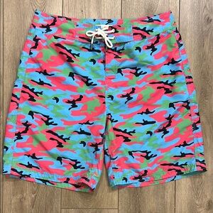 Duck Head Neon Multicolor Camouflage 8" Board Short Swim Trunks - Medium
